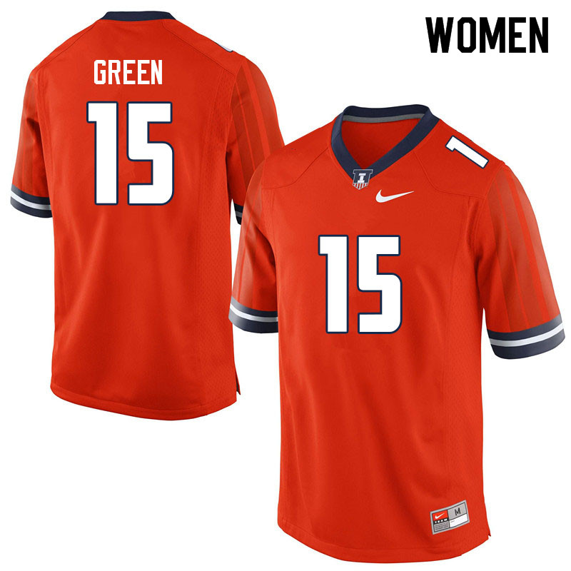 Women #15 Prince Green Illinois Fighting Illini College Football Jerseys Sale-Orange